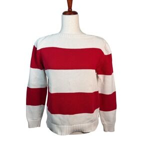 Lauren Ralph Lauren Striped Sweater Womens Small Red White Cotton Boat Neck Knit